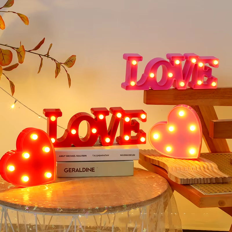 Love Heart LED Lamp Wedding Party Romantic Red Pink Night Light Ornament Birthday Christmas Home Decoration Valentines Day Gift