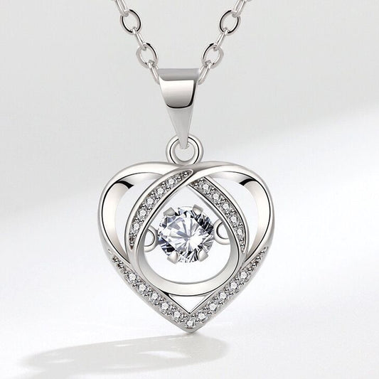 925 Sterling Silver Crystal Heart Pendant Necklace Women Girls Jewellery Gift