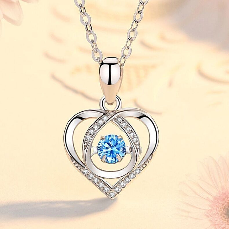 925 Sterling Silver Crystal Heart Pendant Necklace Women Girls Jewellery Gift