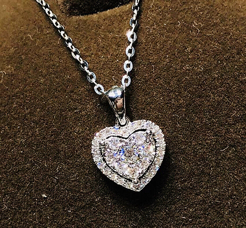 Heart Crystal Pendant 925 Sterling Silver Chain Necklace Women Love Jewellery UK