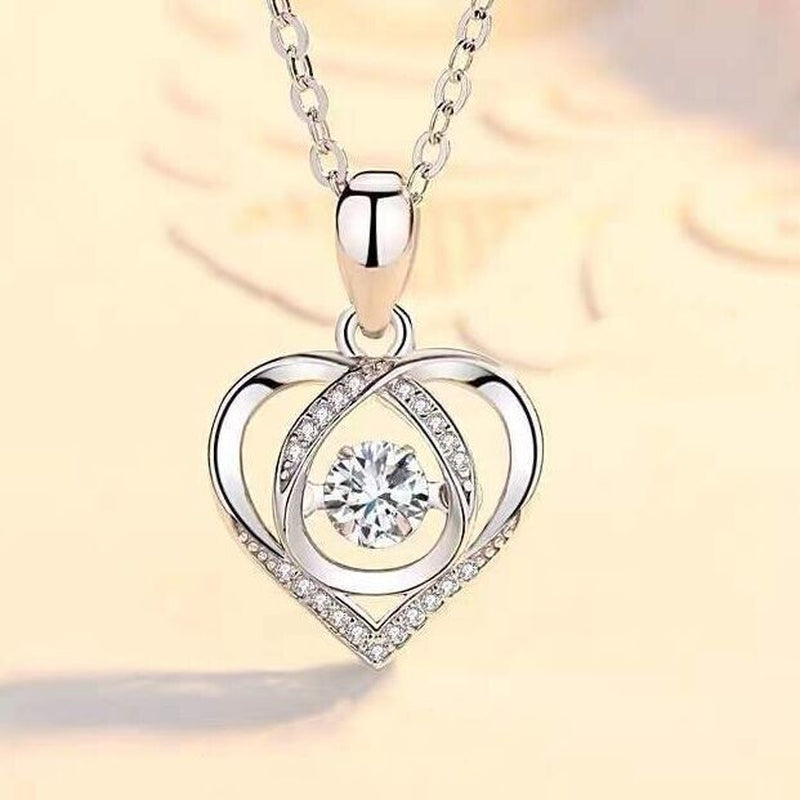 925 Sterling Silver Crystal Heart Pendant Necklace Women Girls Jewellery Gift