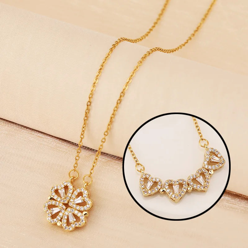 Rose Gift Box Four -Leaf Grass Necklace Heart Necklace Cute Four Leaf Clover Necklace Dainty Gold Necklaces Gifts for Girlfriend